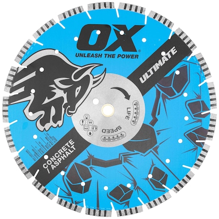 Ox Tools Ultimate Concrete/Asphalt 16'' Diamond Blade 12mm with 15mm undercut Segment - 1" - 20mm bore OX-UB12-16